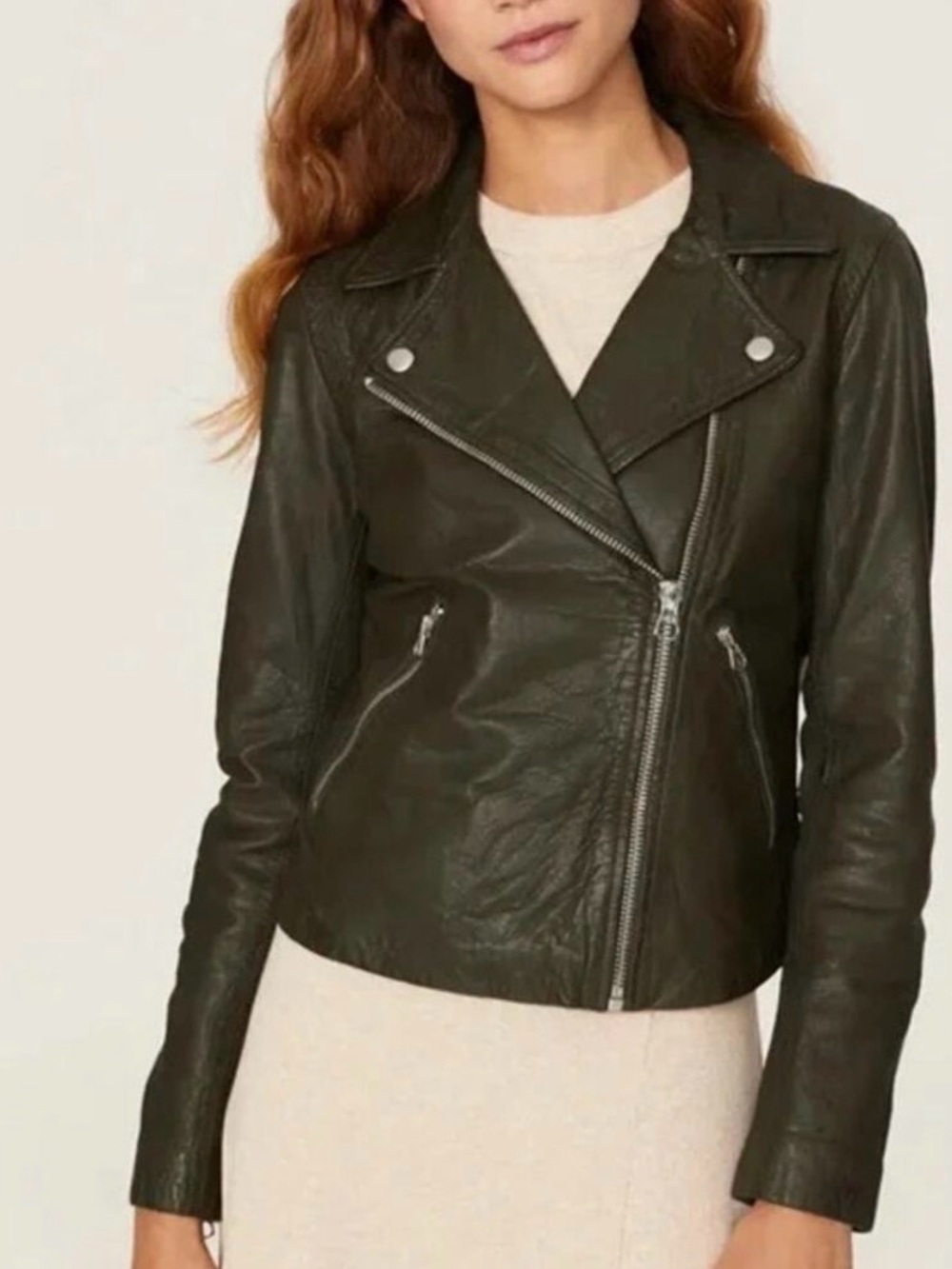 Madewell Dark Olive Leather Moto Jacket